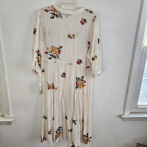 NWT Figueroe & Flower Floral Beige 3/4 Sleeve Embroidered Tier  Dress Size Large - Picture 9 of 11